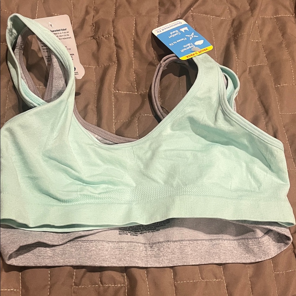 Hanes Mint Green & Grey Sports Bra Size Medium Kids
